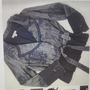 Coldwater Creek Gray and Blue Floral Jacket Sz 14